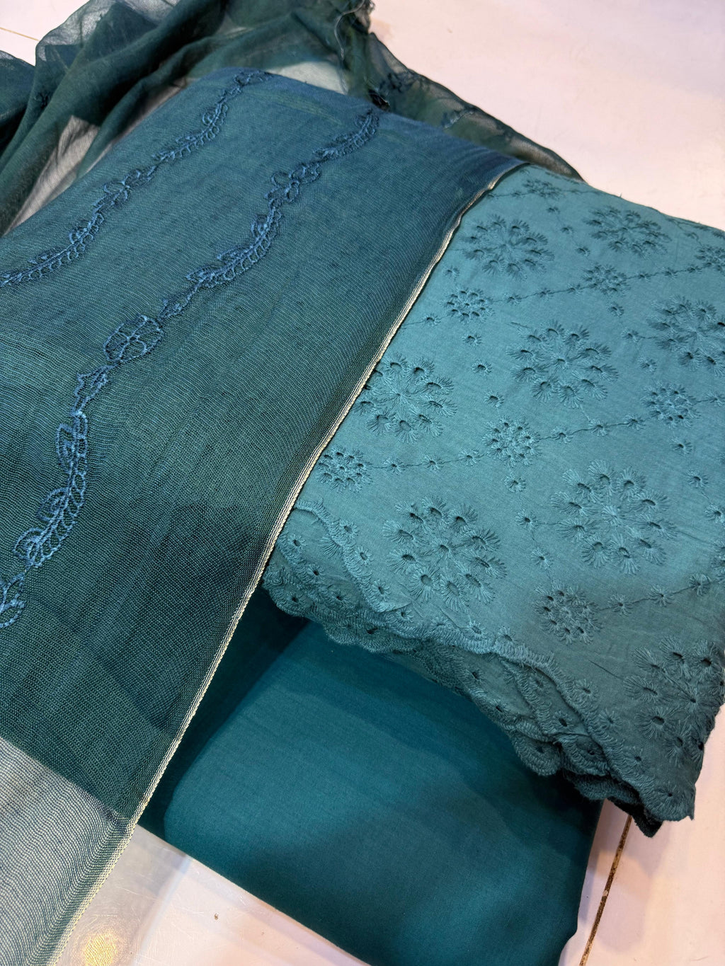 Pure Lawn Chikankari Cutwork Dress with Cotton Khaddi Net Dupatta