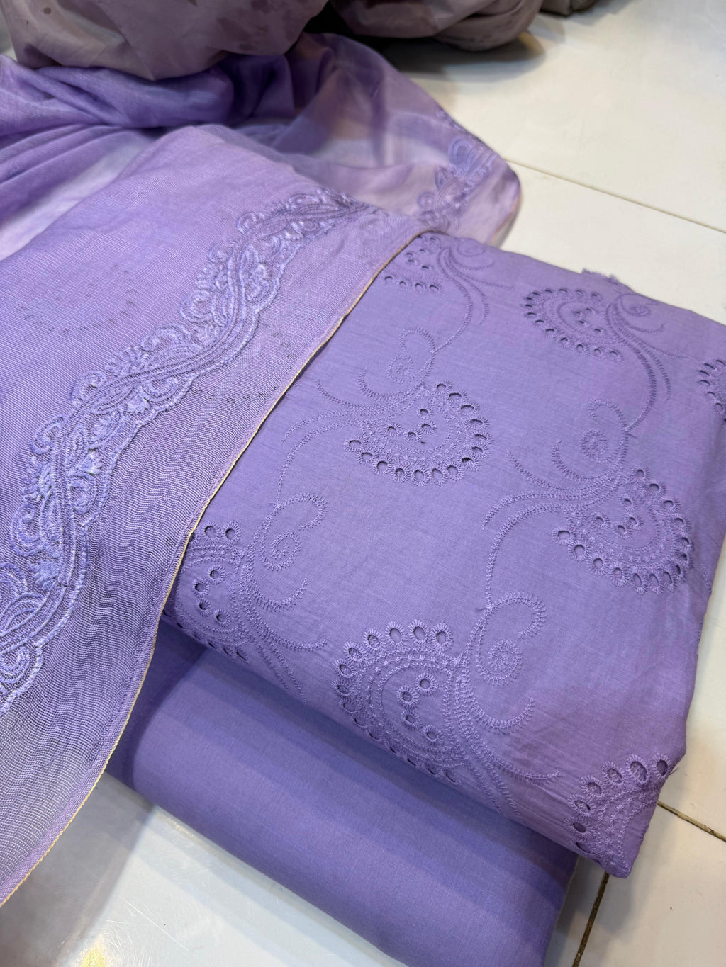 Pure Lawn Chikankari Cutwork Dress with Cotton Khaddi Net Dupatta