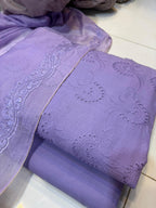 Pure Lawn Chikankari Cutwork Dress with Cotton Khaddi Net Dupatta