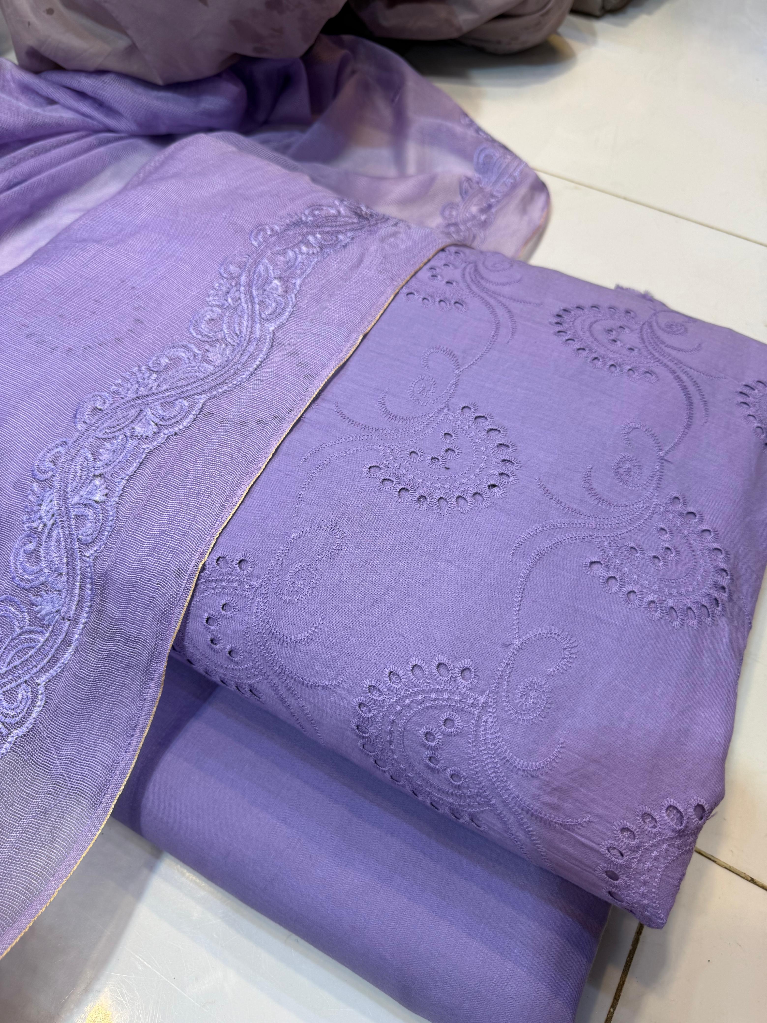 Pure Lawn Chikankari Cutwork Dress with Cotton Khaddi Net Dupatta