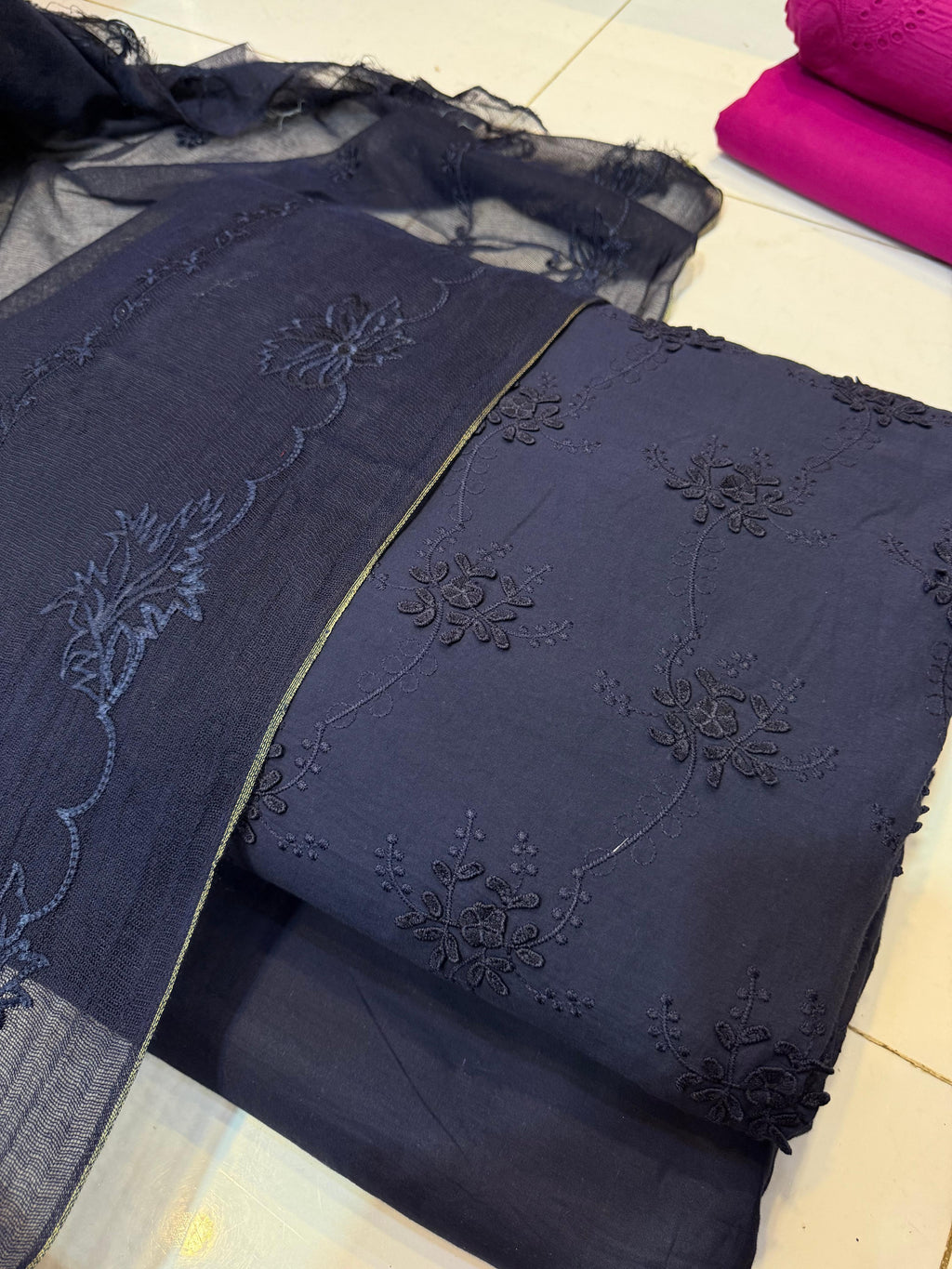 Pure Lawn Chikankari Cutwork Dress with Cotton Khaddi Net Dupatta