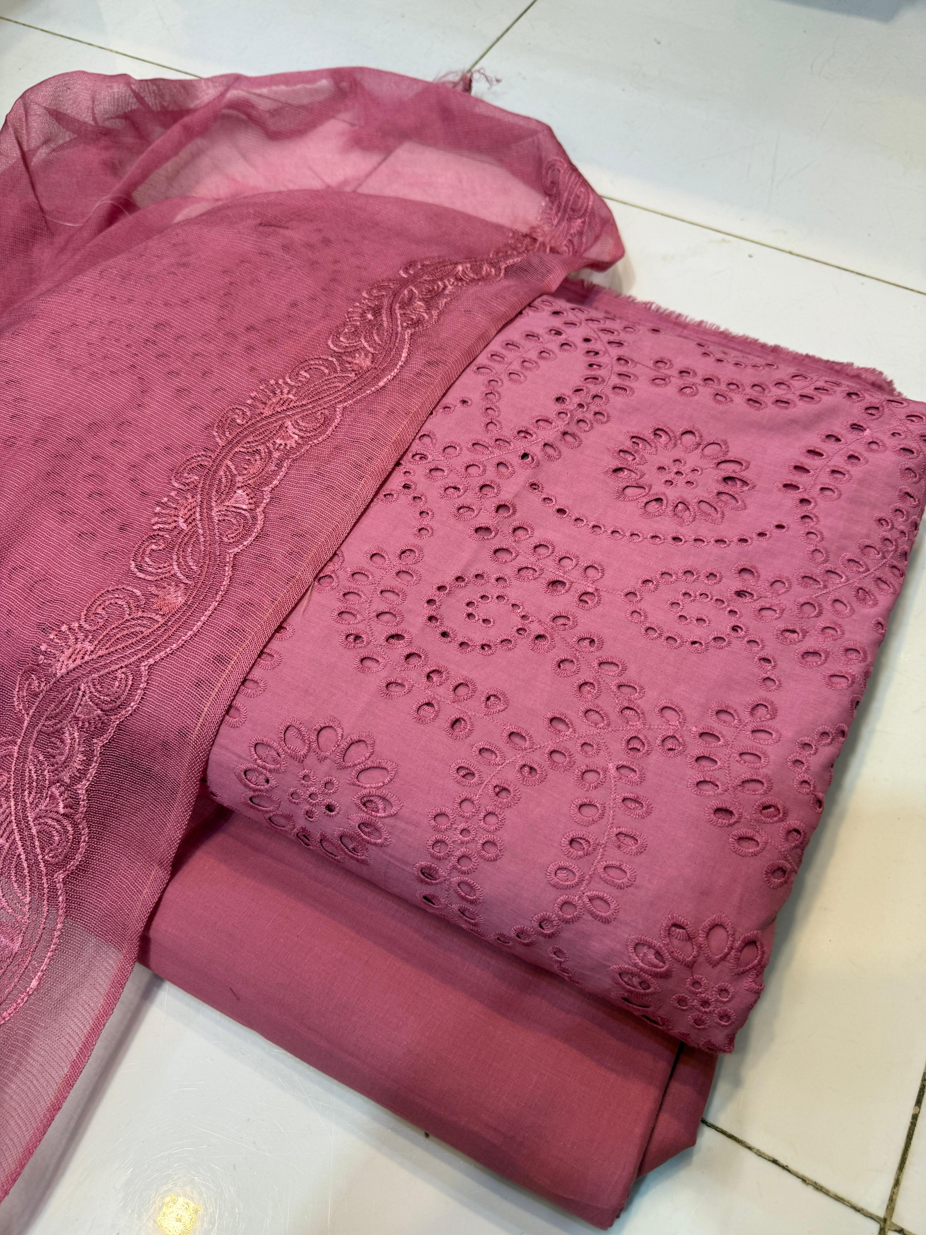 Pure Lawn Chikankari Cutwork Dress with Cotton Khaddi Net Dupatta