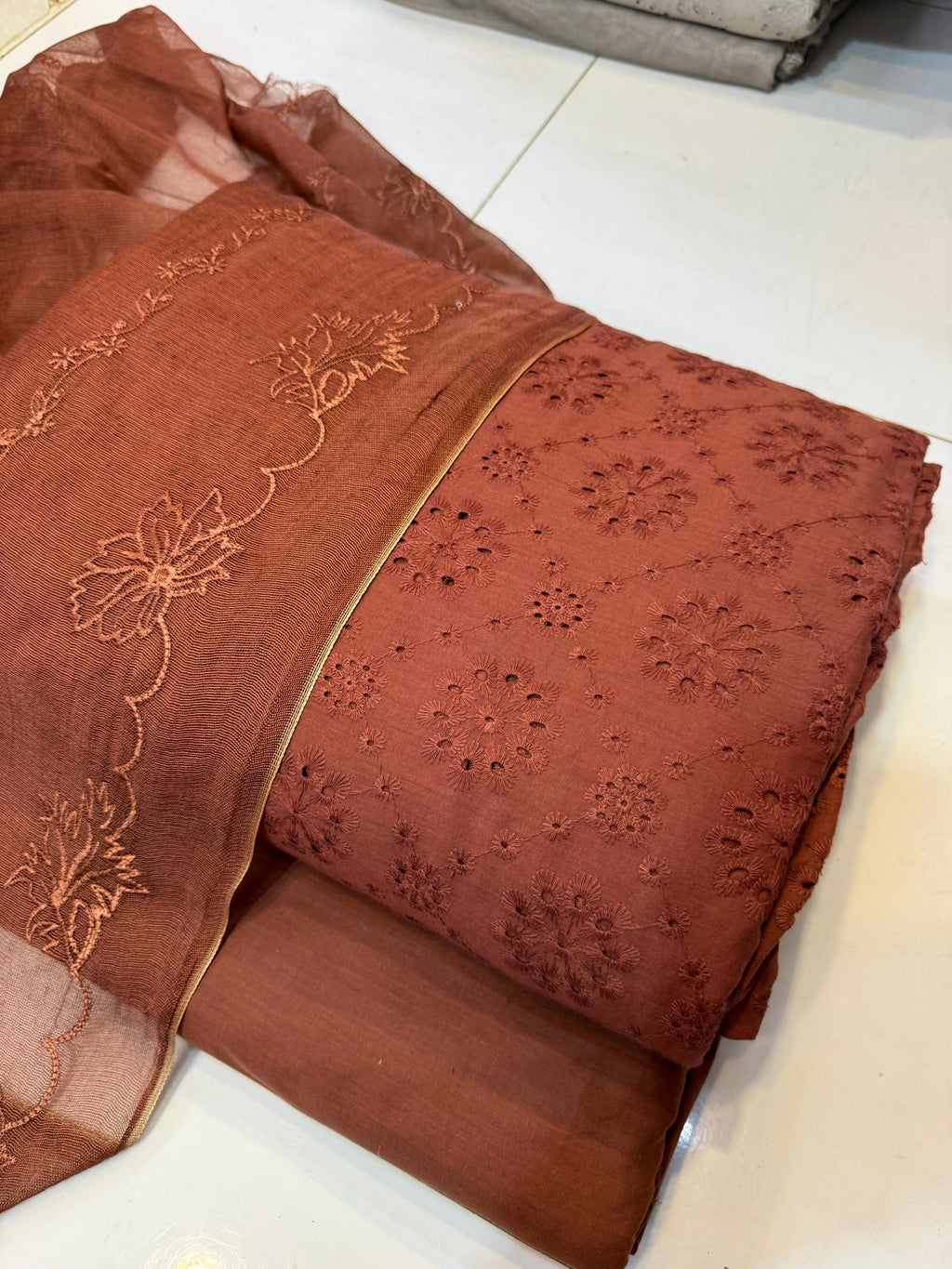Pure Lawn Chikankari Cutwork Dress with Cotton Khaddi Net Dupatta