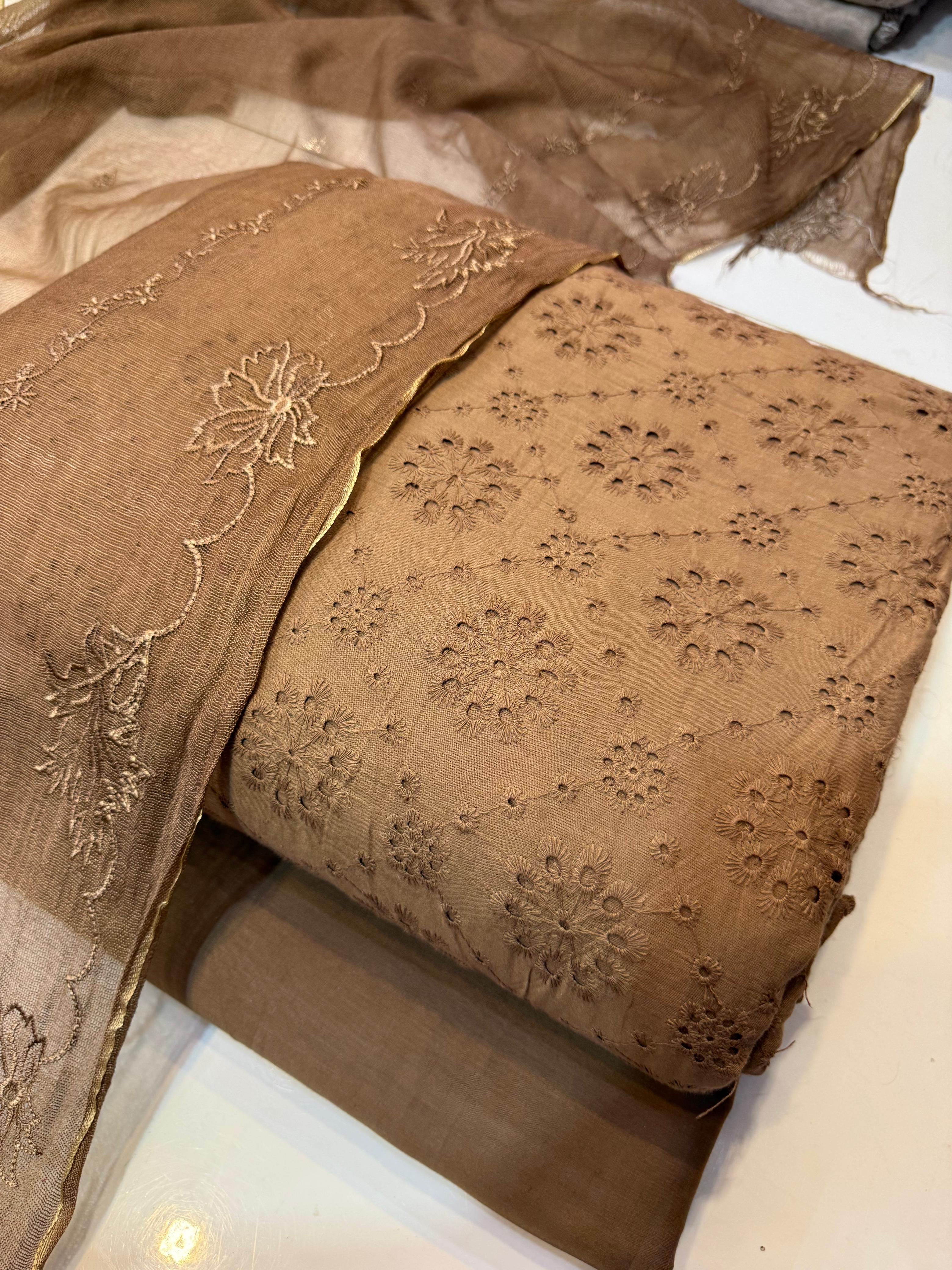 Pure Lawn Chikankari Cutwork Dress with Cotton Khaddi Net Dupatta