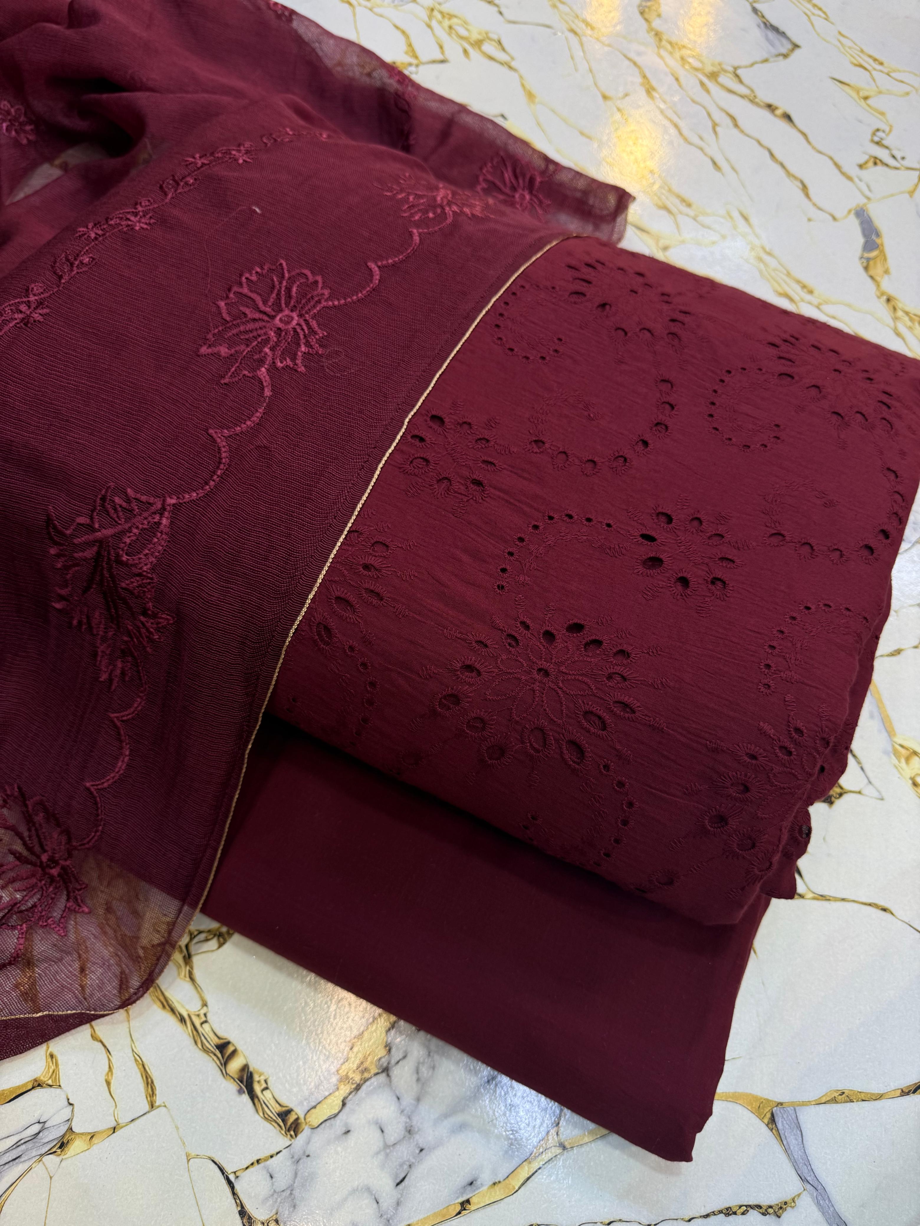 Pure Lawn Chikankari Cutwork Dress with Cotton Khaddi Net Dupatta