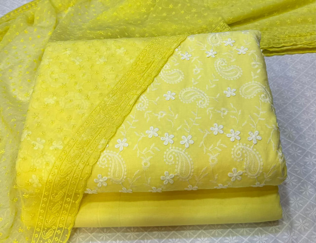 3D Chikankari Embroidered Shirt with Plain Pants & Chiffon Chikankari Dupatta