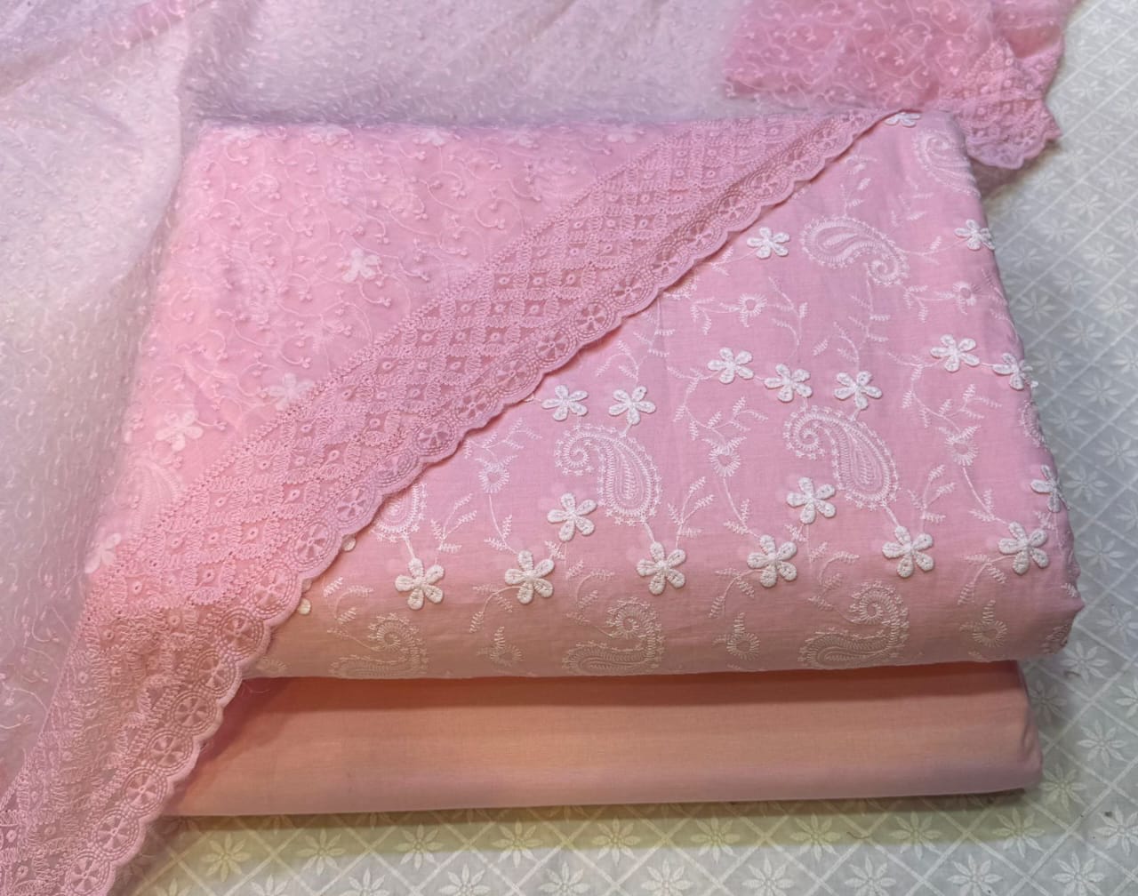 3D Chikankari Embroidered Shirt with Plain Pants & Chiffon Chikankari Dupatta