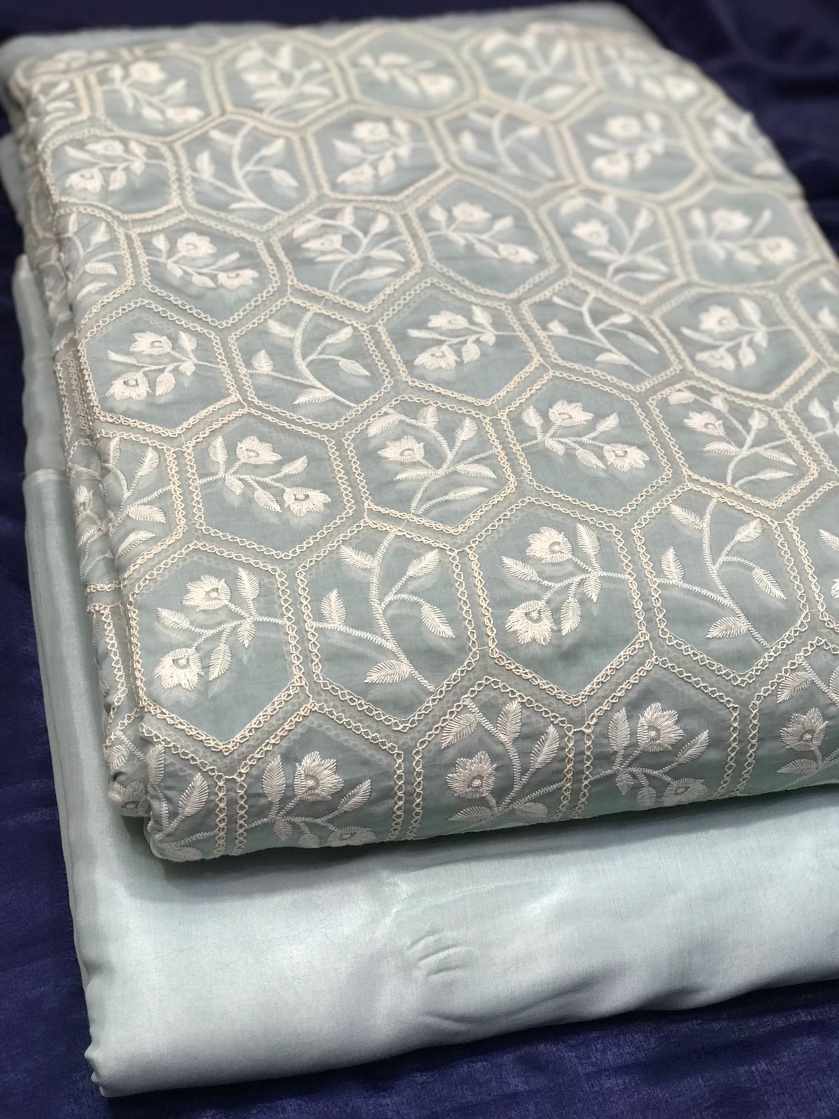 Paper Silk Doria Chikankari Shirt with Plain Cotton Silk Pants