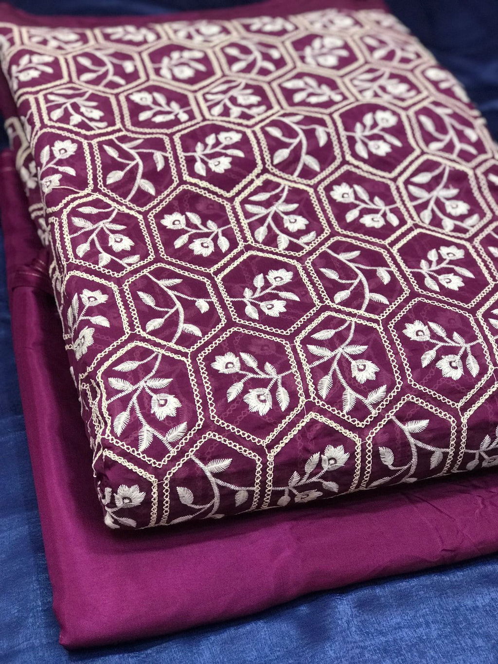 Paper Silk Doria Chikankari Shirt with Plain Cotton Silk Pants