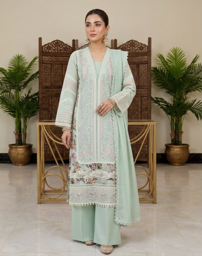 Ready To Wear Pure Cotton Lawn Chicken Kari Embroidered