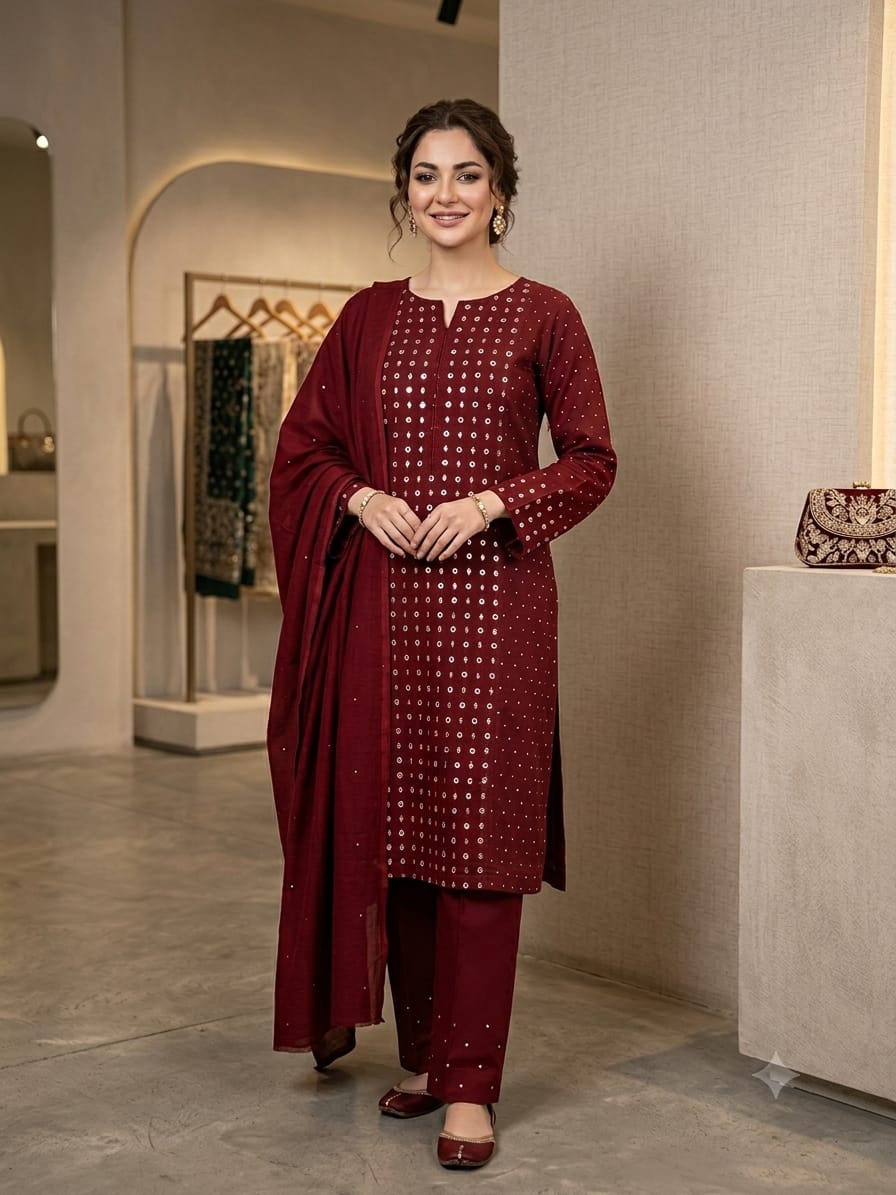 New Lawn Mukesh Work 3 Pcs