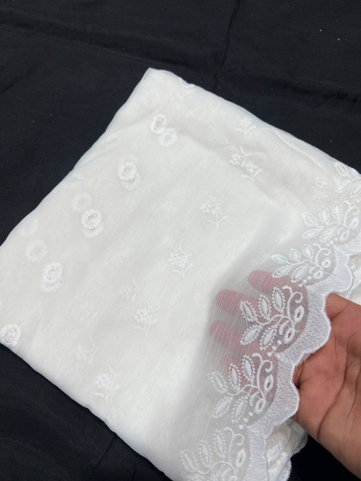 White Chiffon Chikankari Duppata
