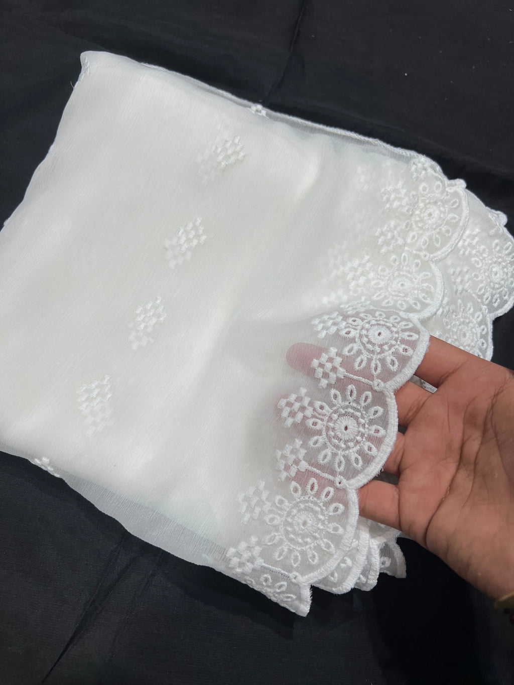 White Chiffon Chikankari Duppata