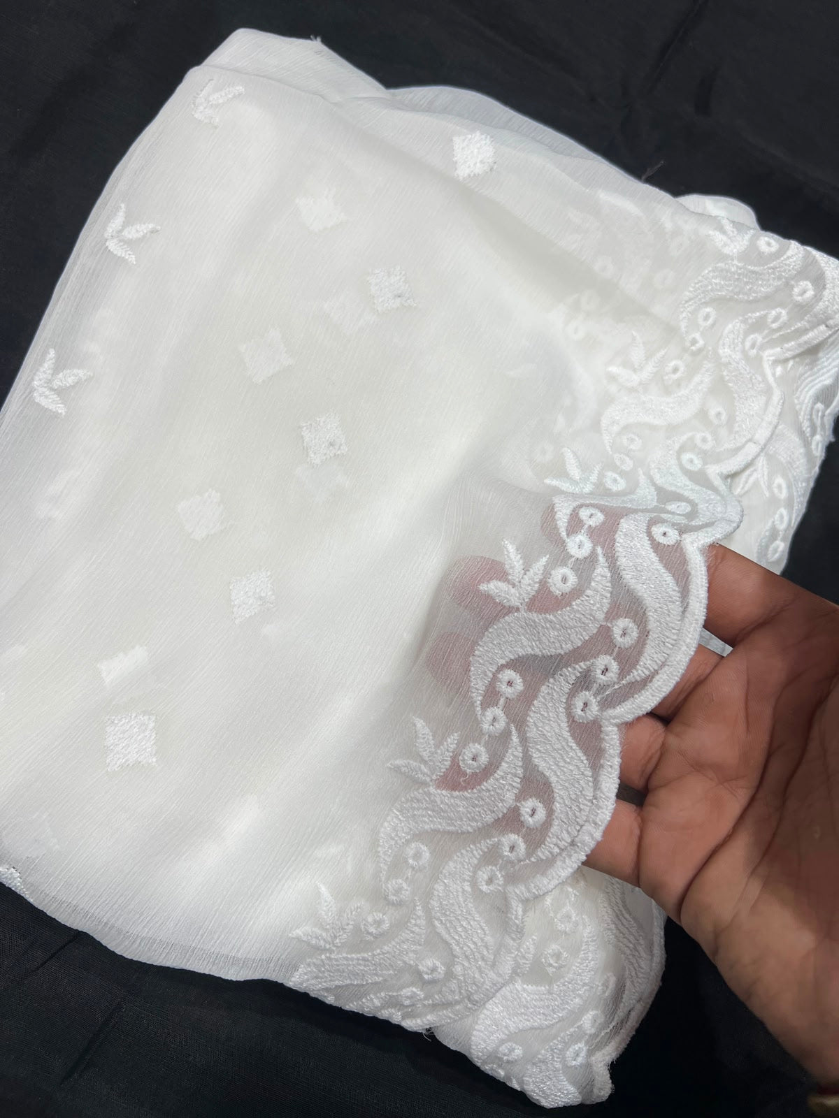 White Chiffon Chikankari Duppata
