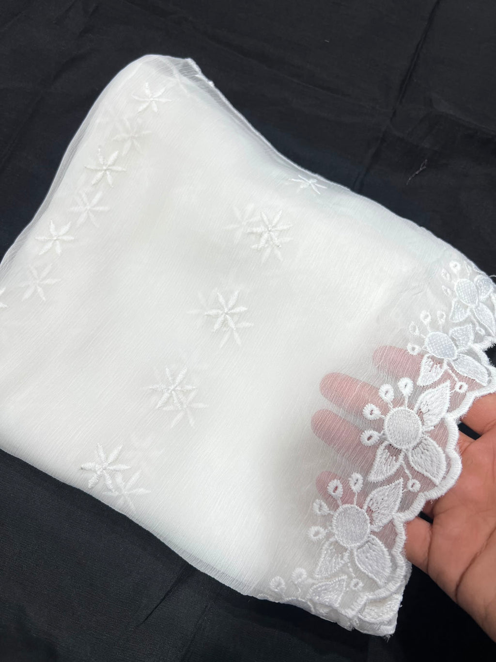 White Chiffon Chikankari Duppata