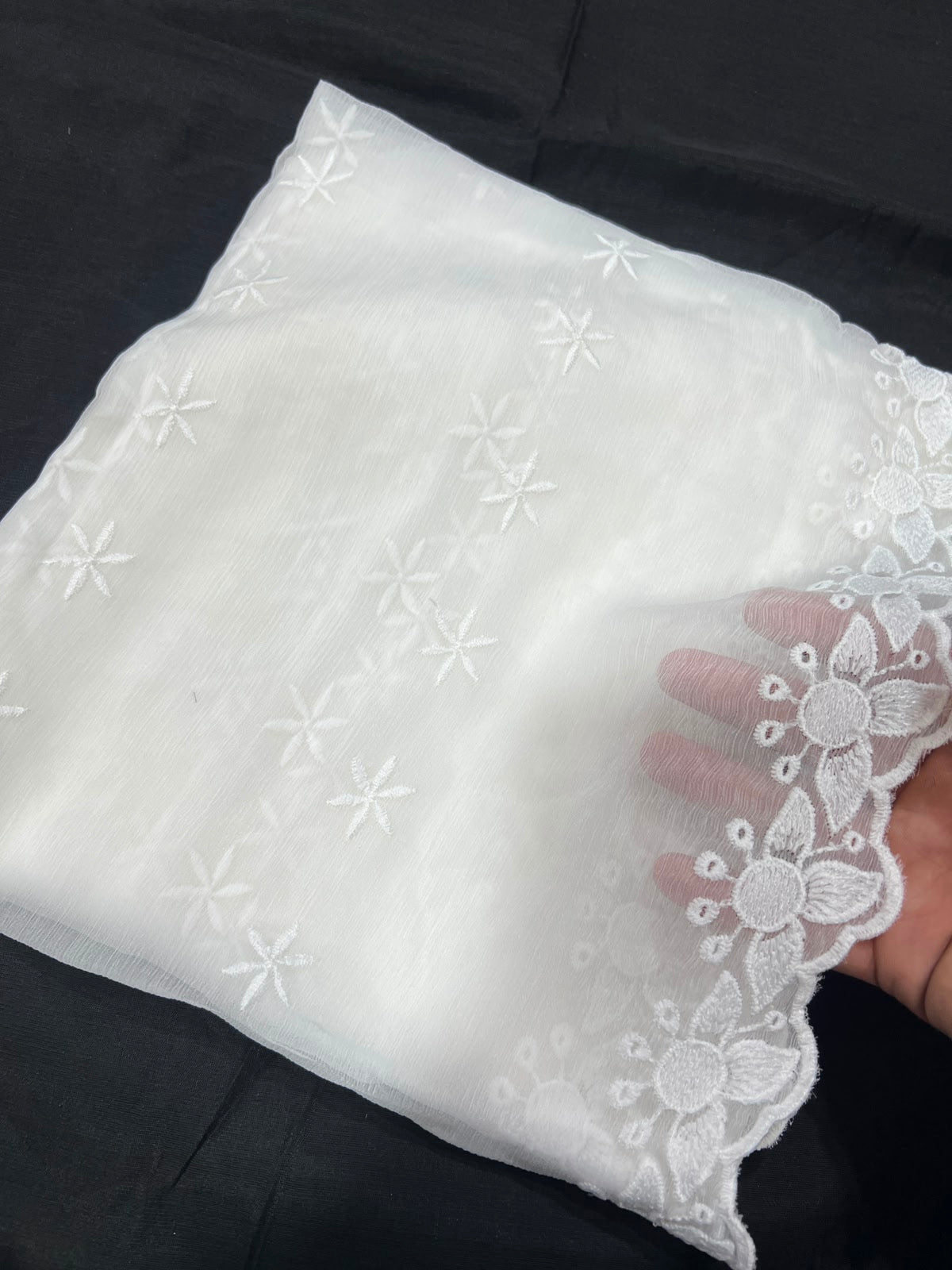 White Chiffon Chikankari Duppata