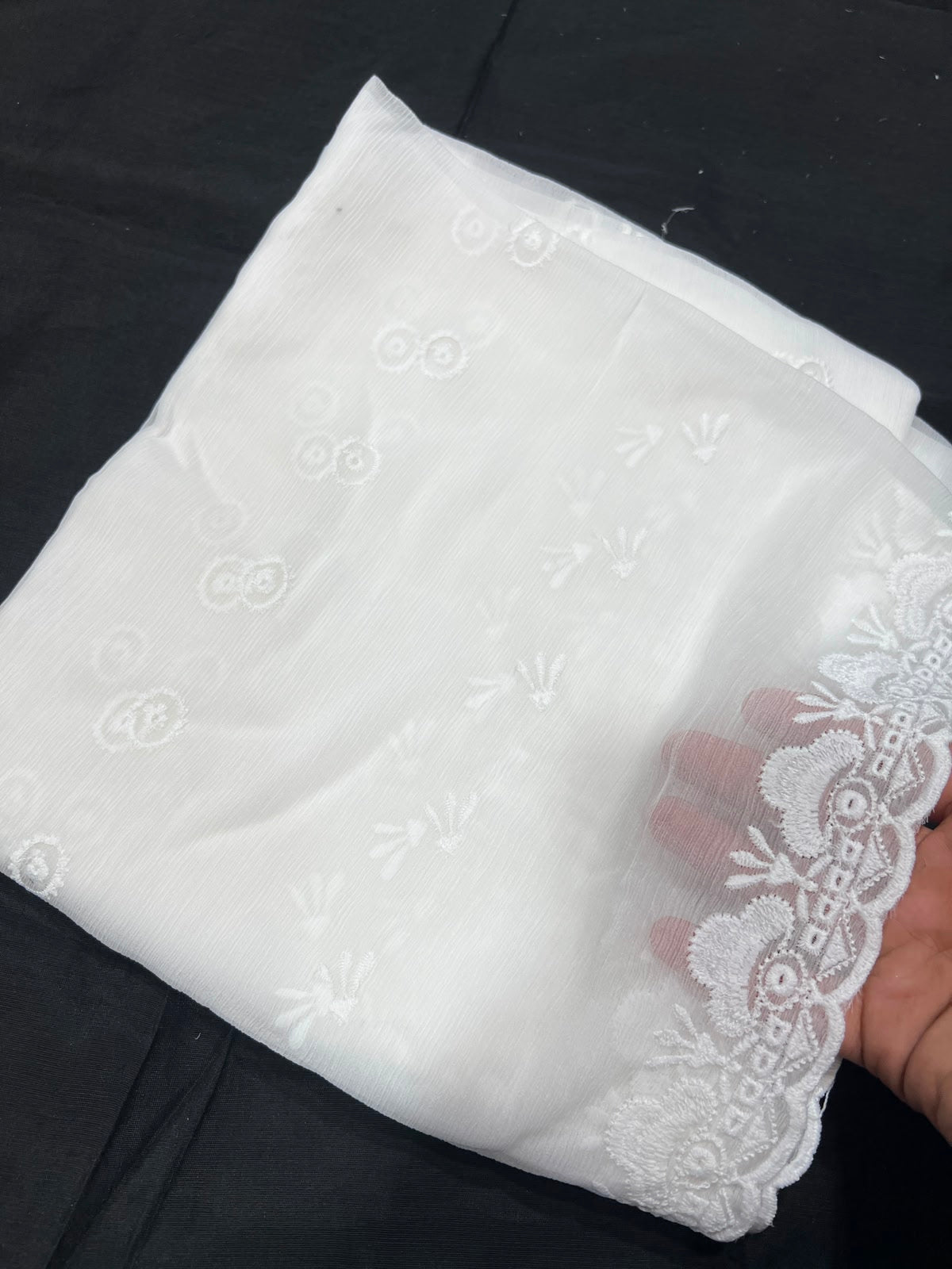 White Chiffon Chikankari Duppata