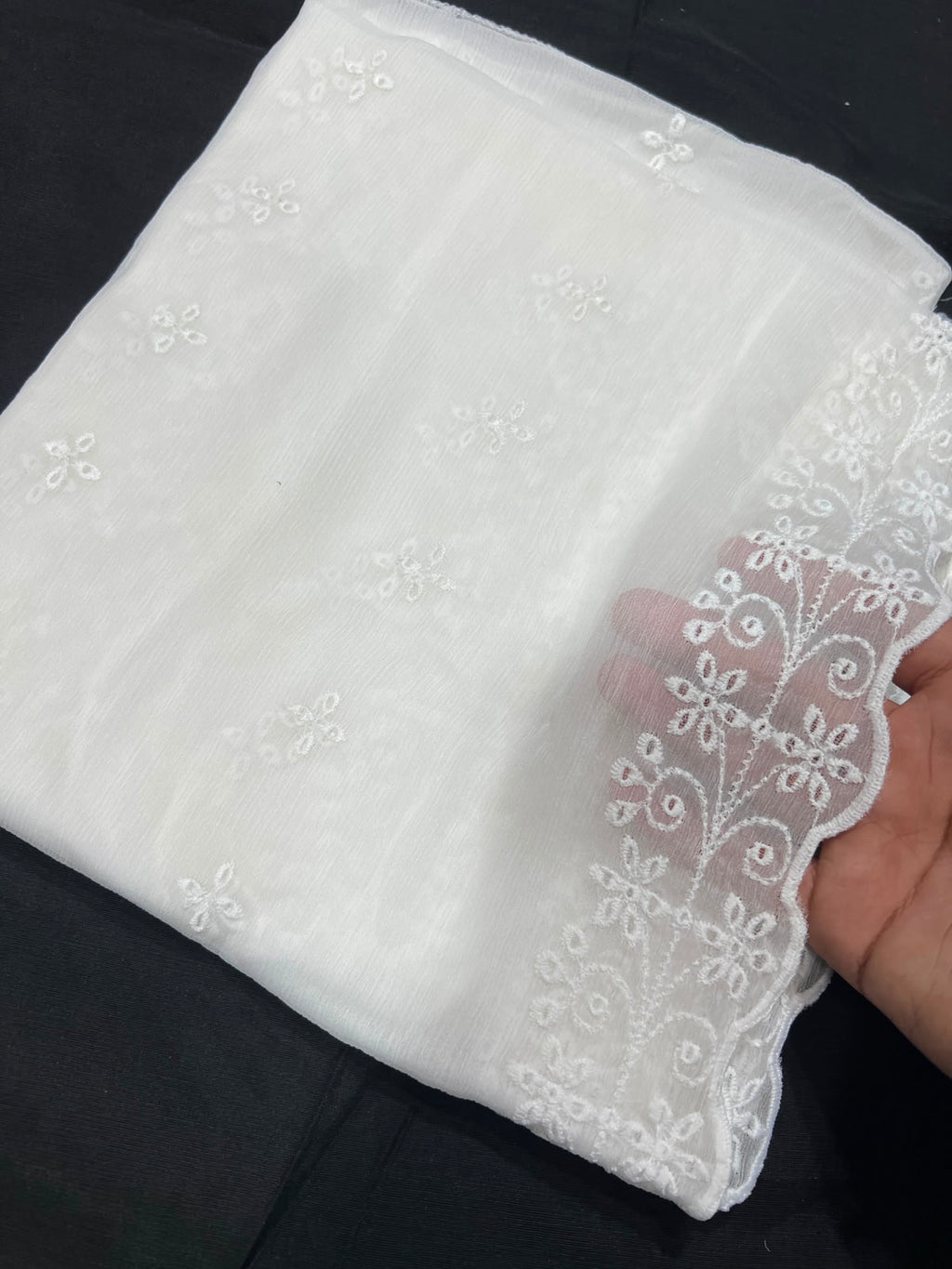 White Chiffon Chikankari Duppata