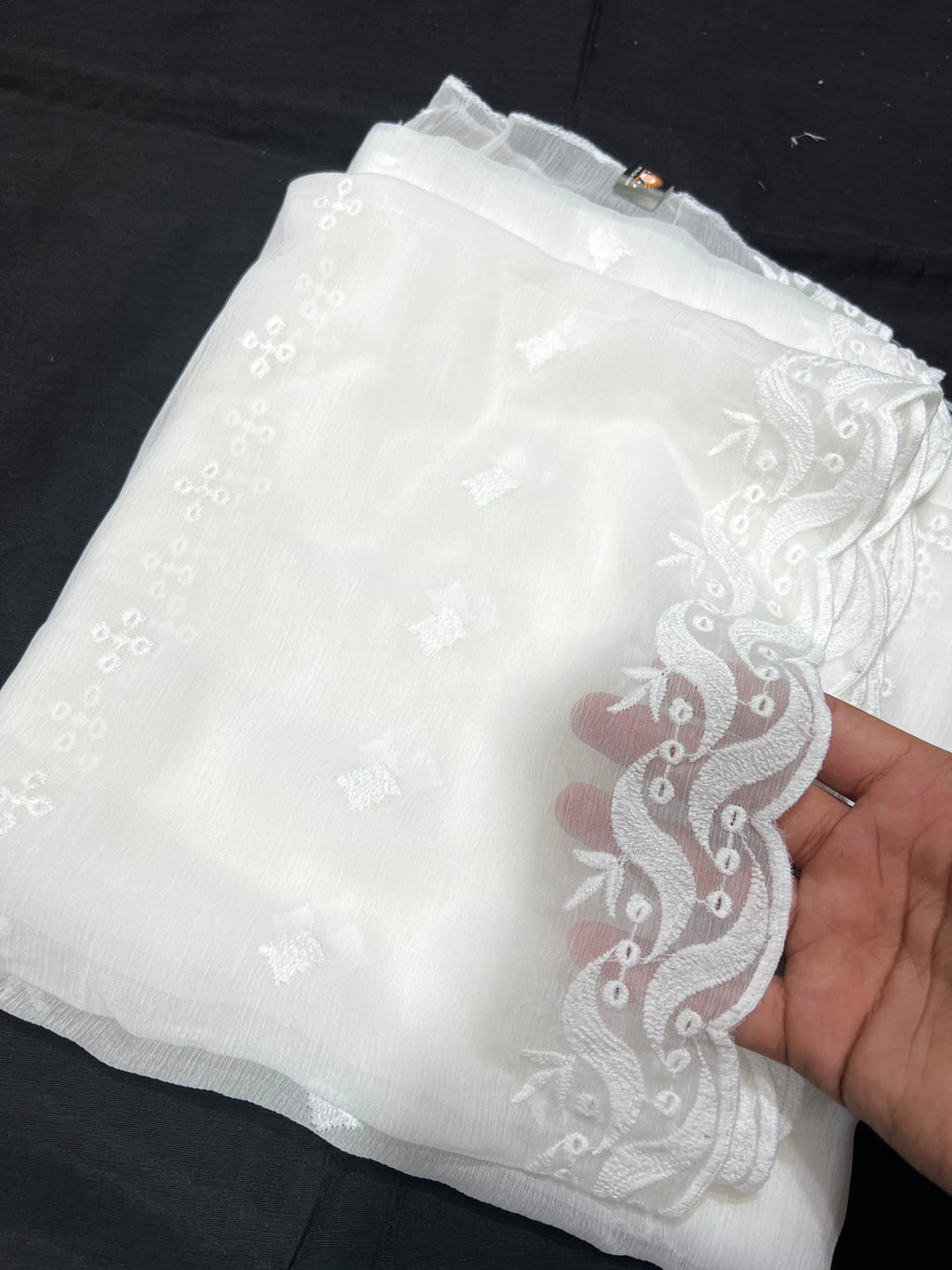 White Chiffon Chikankari Duppata