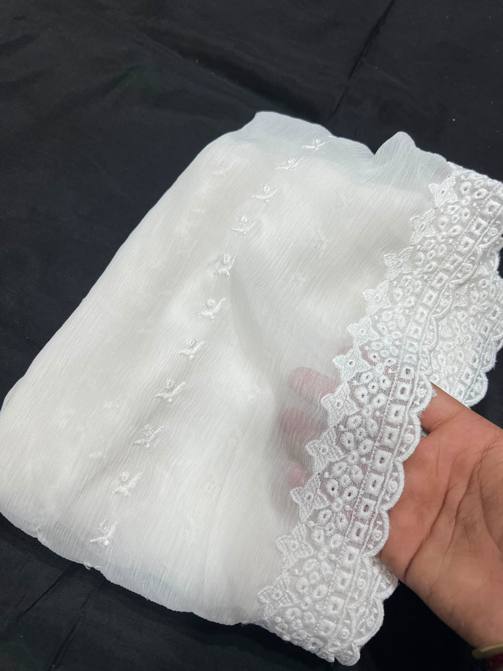 White Chiffon Chikankari Duppata