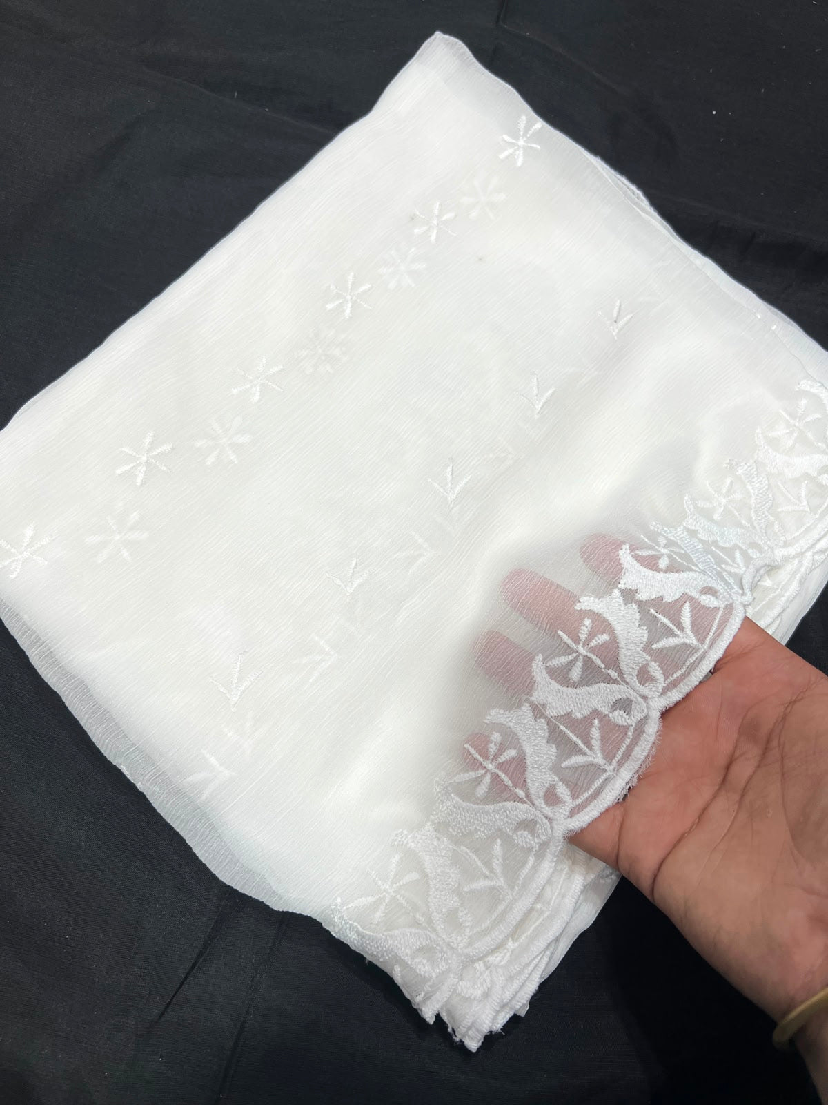White Chiffon Chikankari Duppata