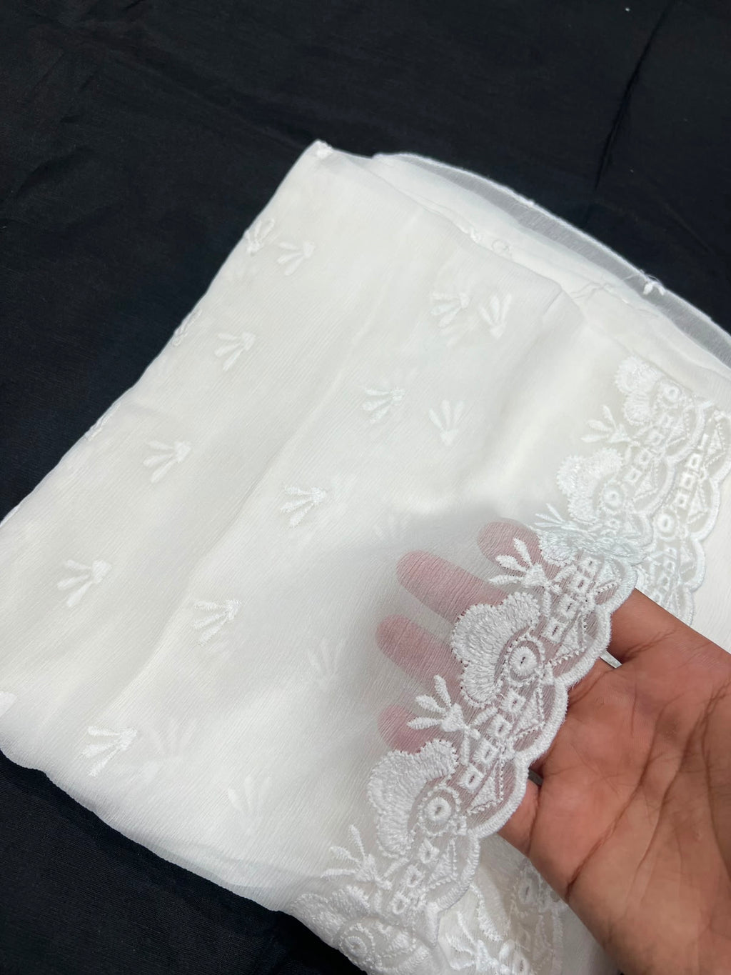 White Chiffon Chikankari Duppata