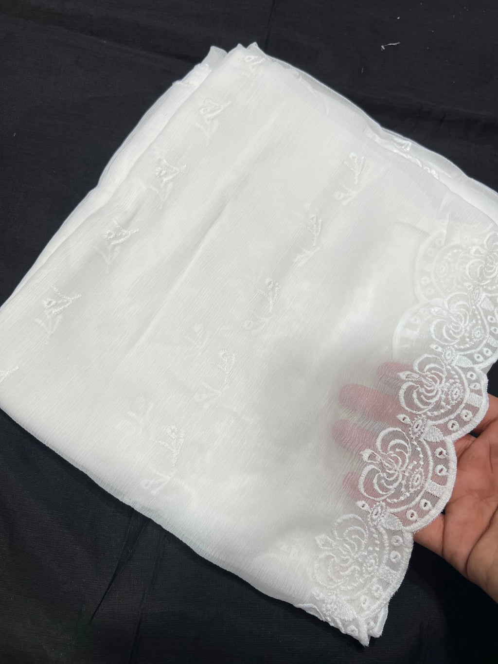 White Chiffon Chikankari Duppata