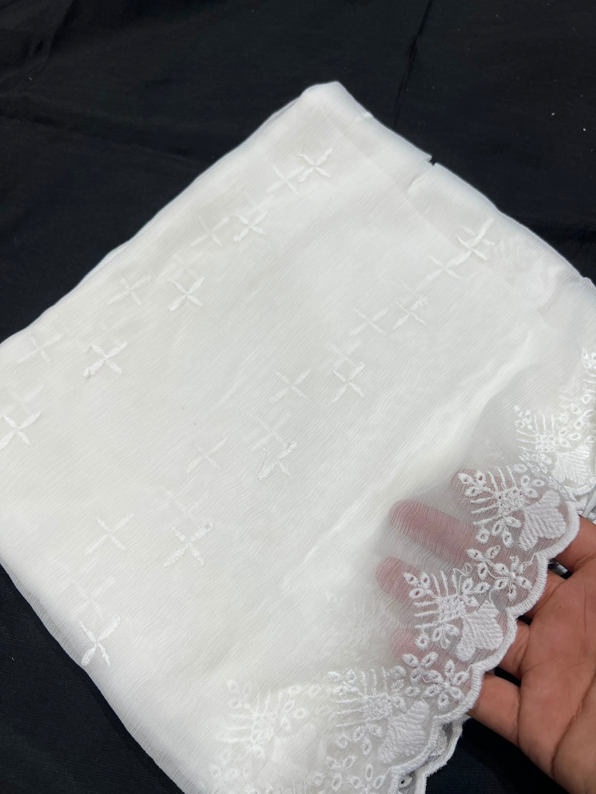White Chiffon Chikankari Duppata
