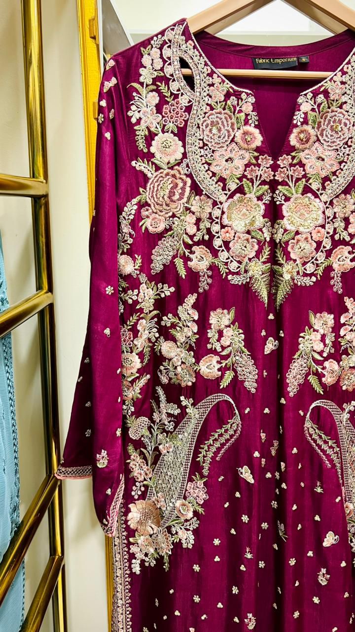 Premium Raw Silk Ethnic Style Kaftan & Trouser