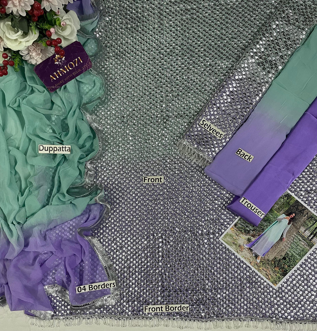 Chiffon Embroidered Unstitched  3 Pcs