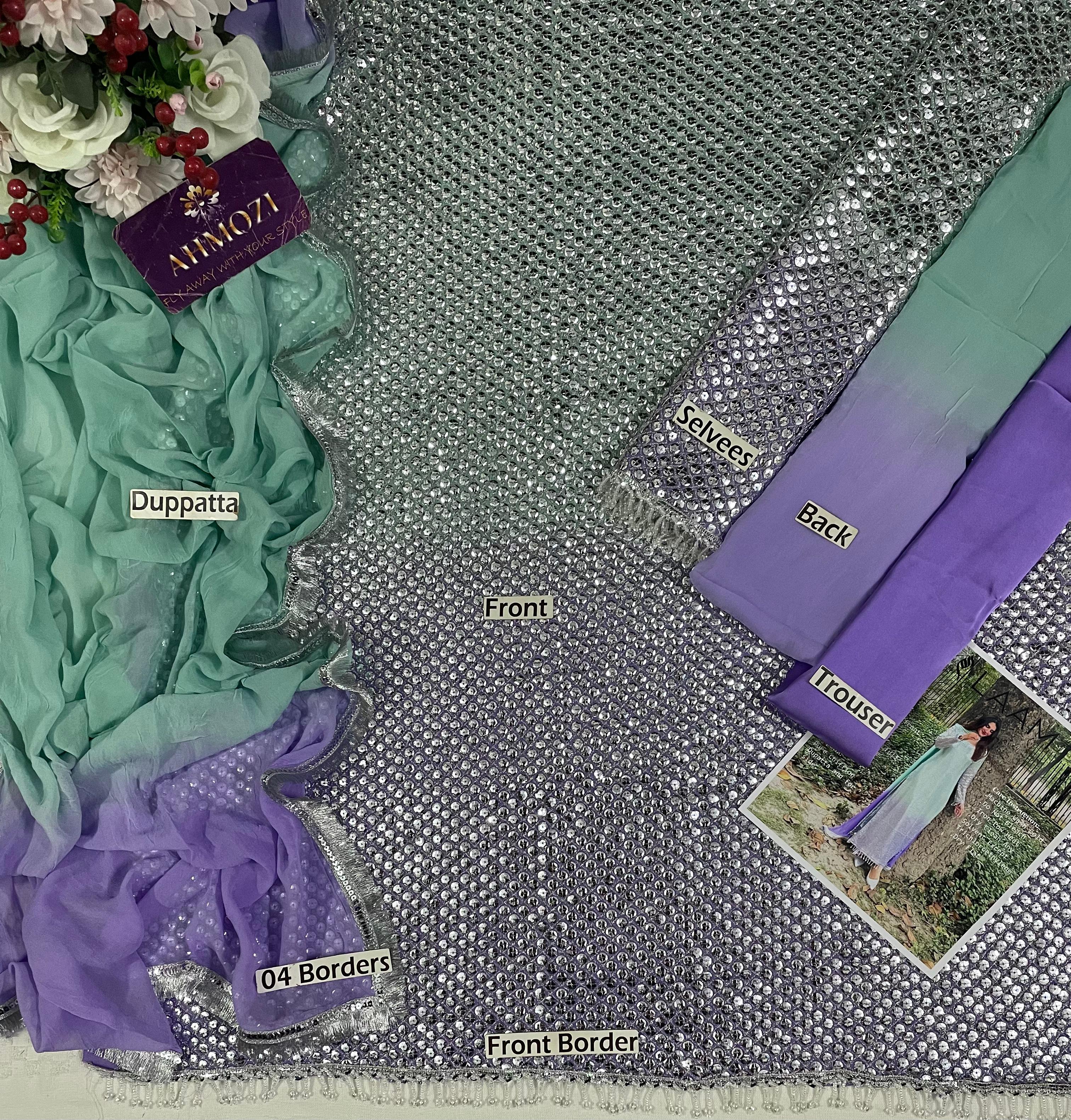Chiffon Embroidered Unstitched  3 Pcs