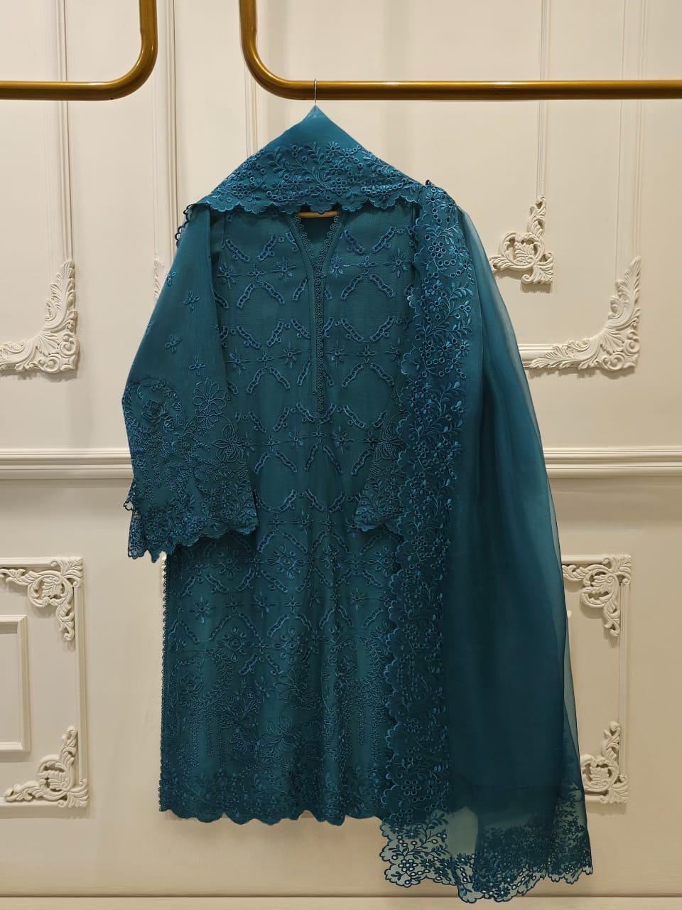 Pure Embroidered Cotton Net Suit 3 Pcs