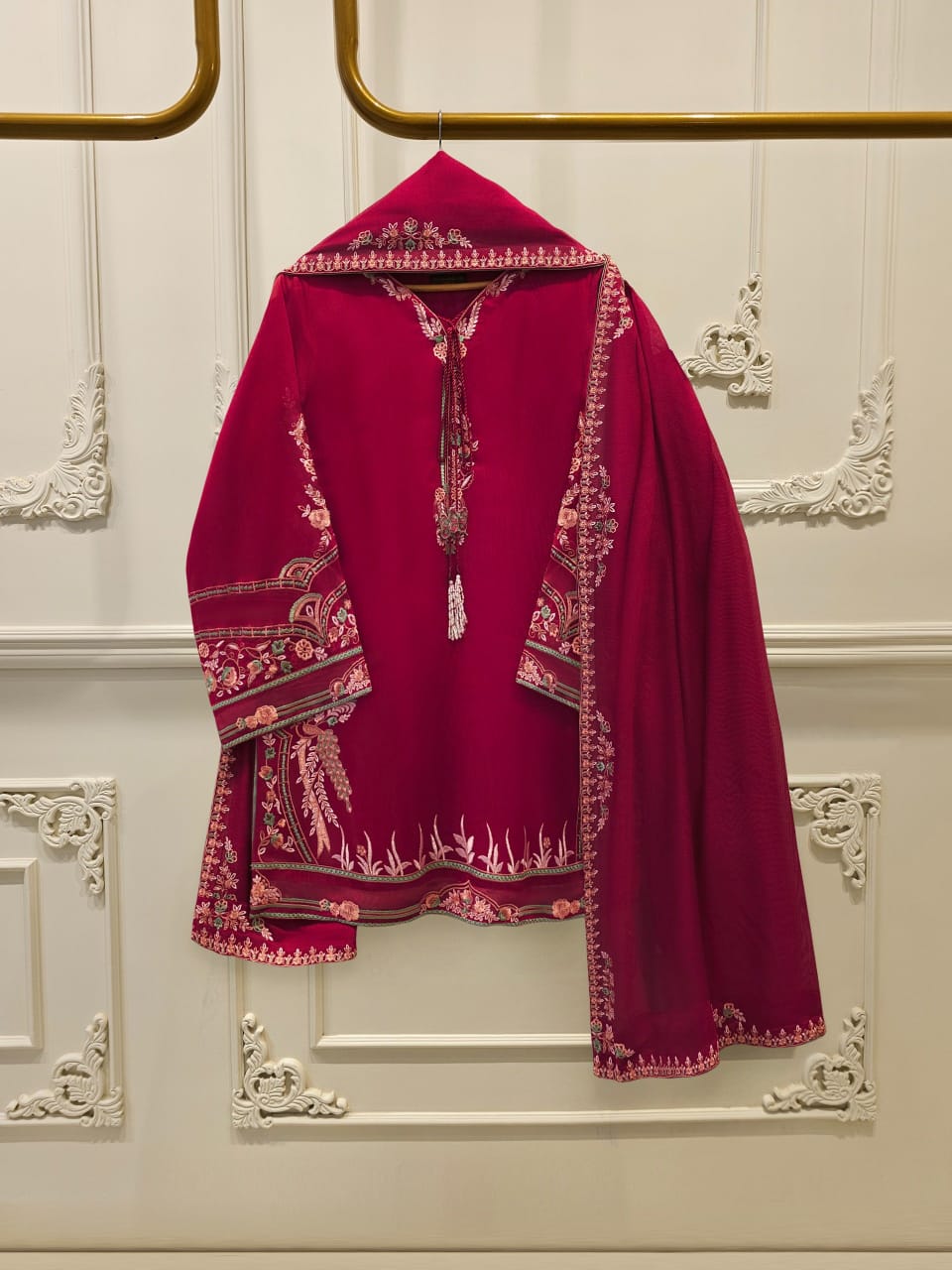 3 Piece - Pure Embroidered Cotton Net Suit