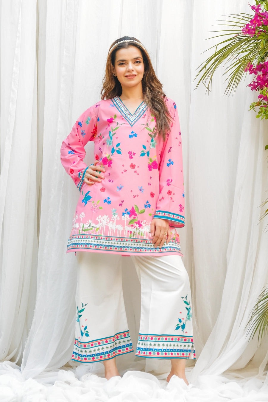 PINK FLORAL DIGITAL PRINTED 2 PCS