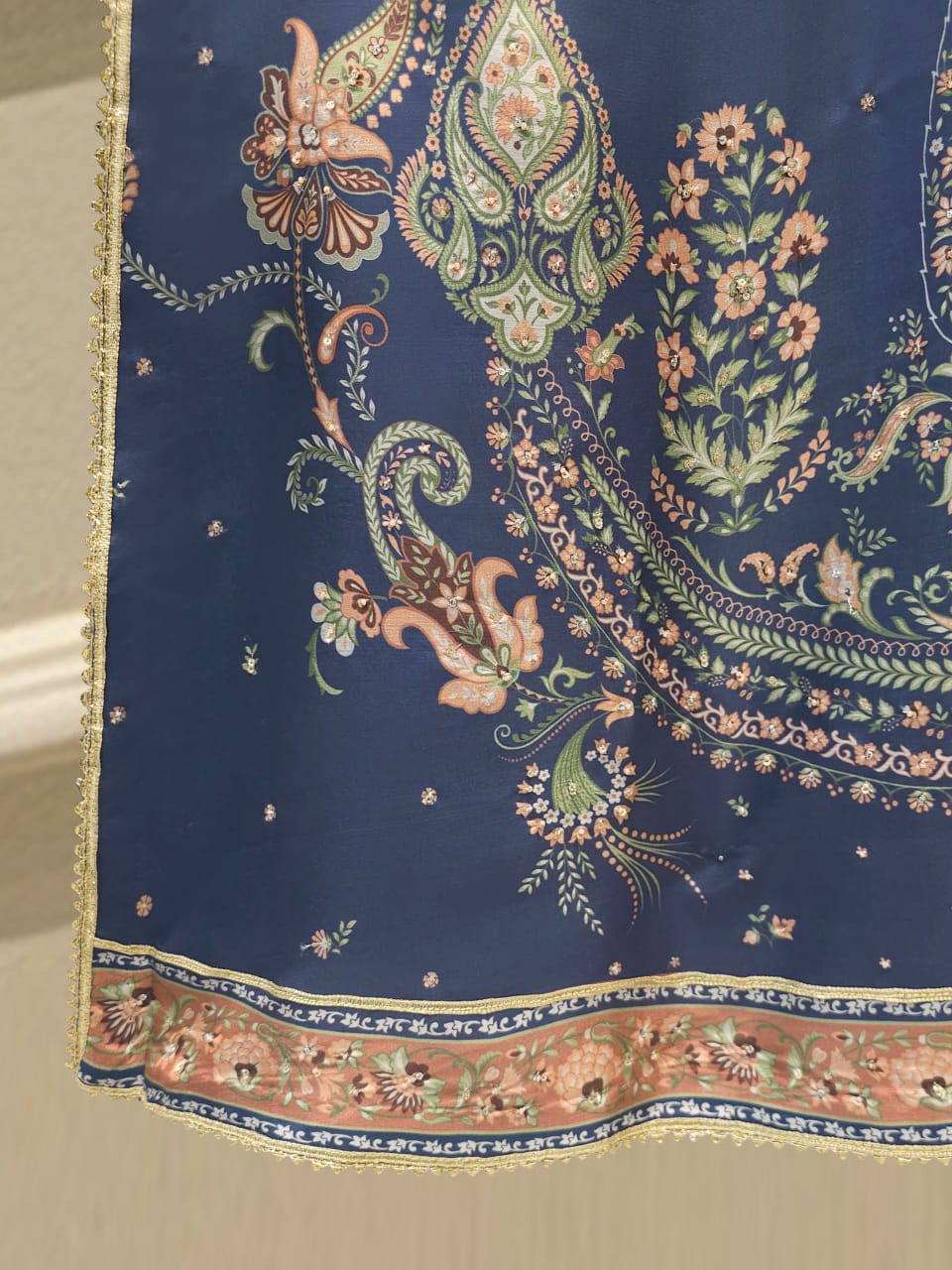 3 Piece- Pure Printed Raw Silk Embroidered Suit