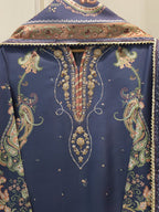 3 Piece- Pure Printed Raw Silk Embroidered Suit