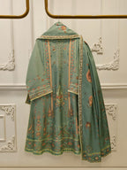 3 Piece- Pure Printed Raw Silk Embroidered Suit