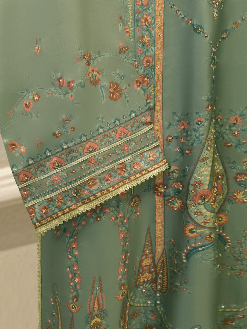3 Piece- Pure Printed Raw Silk Embroidered Suit