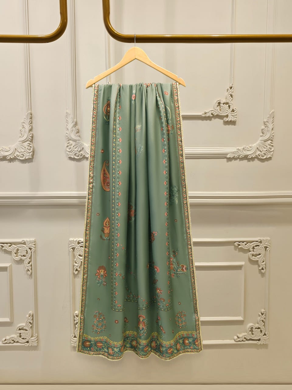 3 Piece- Pure Printed Raw Silk Embroidered Suit