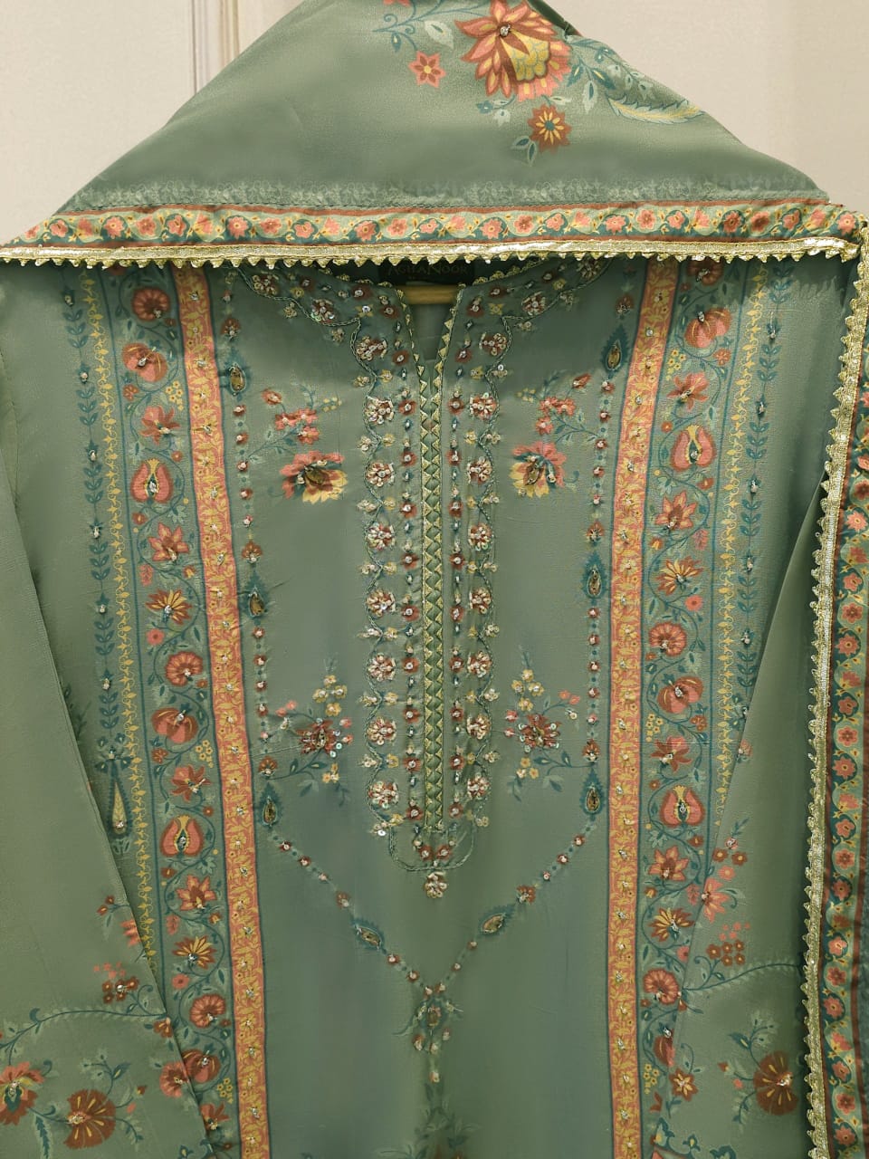 3 Piece- Pure Printed Raw Silk Embroidered Suit