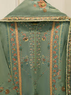 3 Piece- Pure Printed Raw Silk Embroidered Suit
