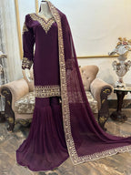 Ready To Wear Pure Chiffon Beautiful Handwork 3 Pcs