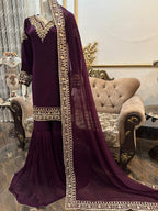 Ready To Wear Pure Chiffon Beautiful Handwork 3 Pcs