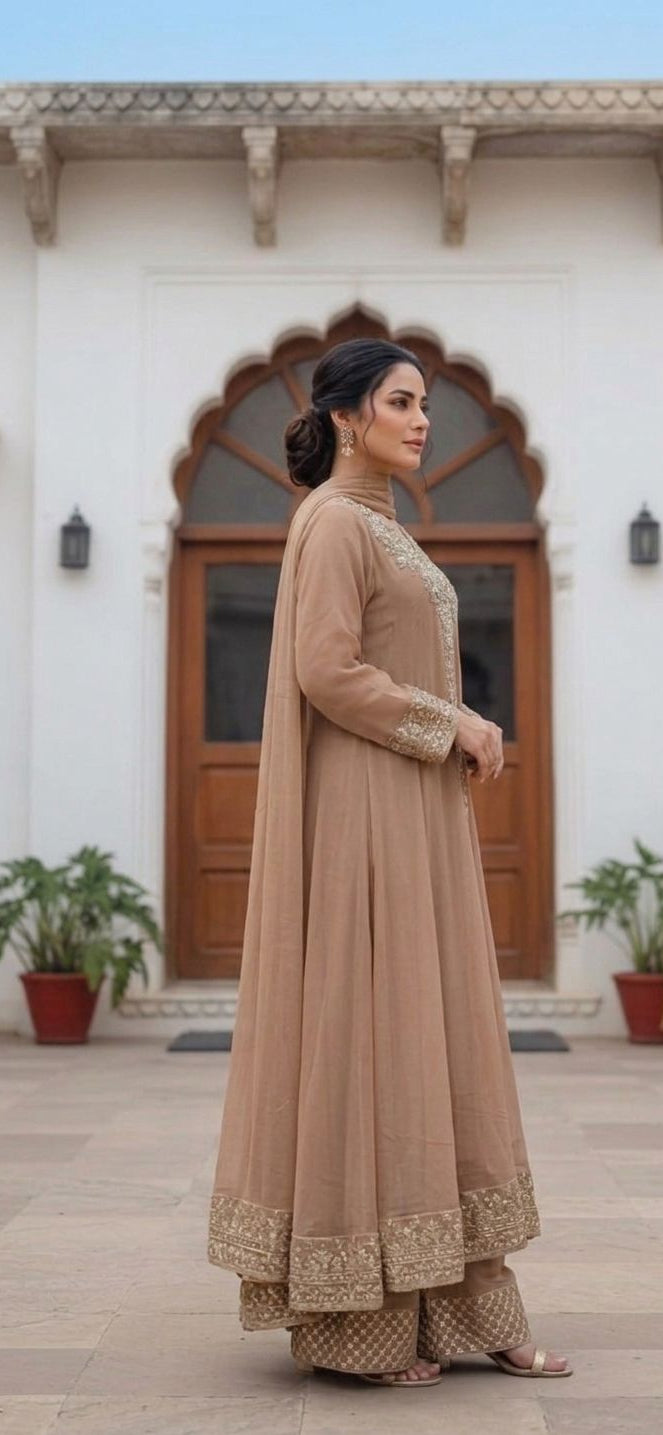 Ready To Wear New Pure Chiffon Beautiful Handwork  3 Pcs