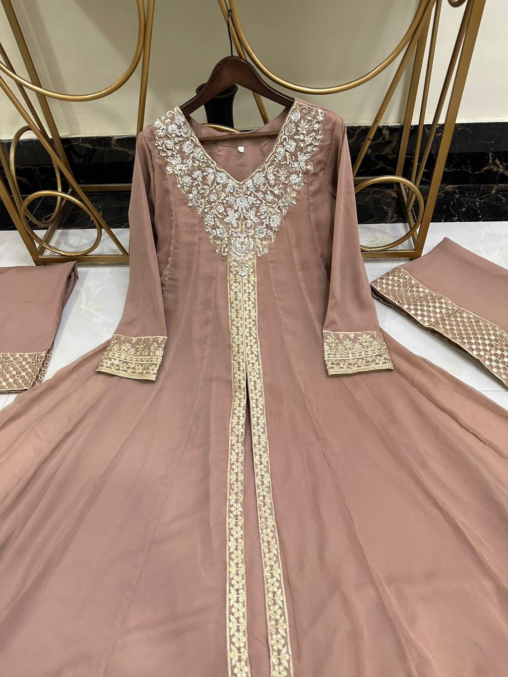 Ready To Wear New Pure Chiffon Beautiful Handwork  3 Pcs