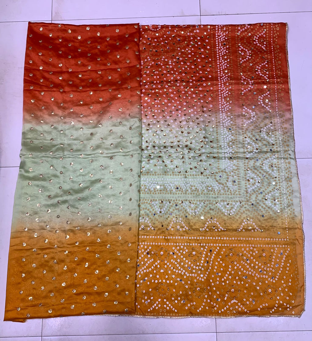 Silk Multi Colour Embroidery Shirt With Chundri Print Multi Colour Dupatta