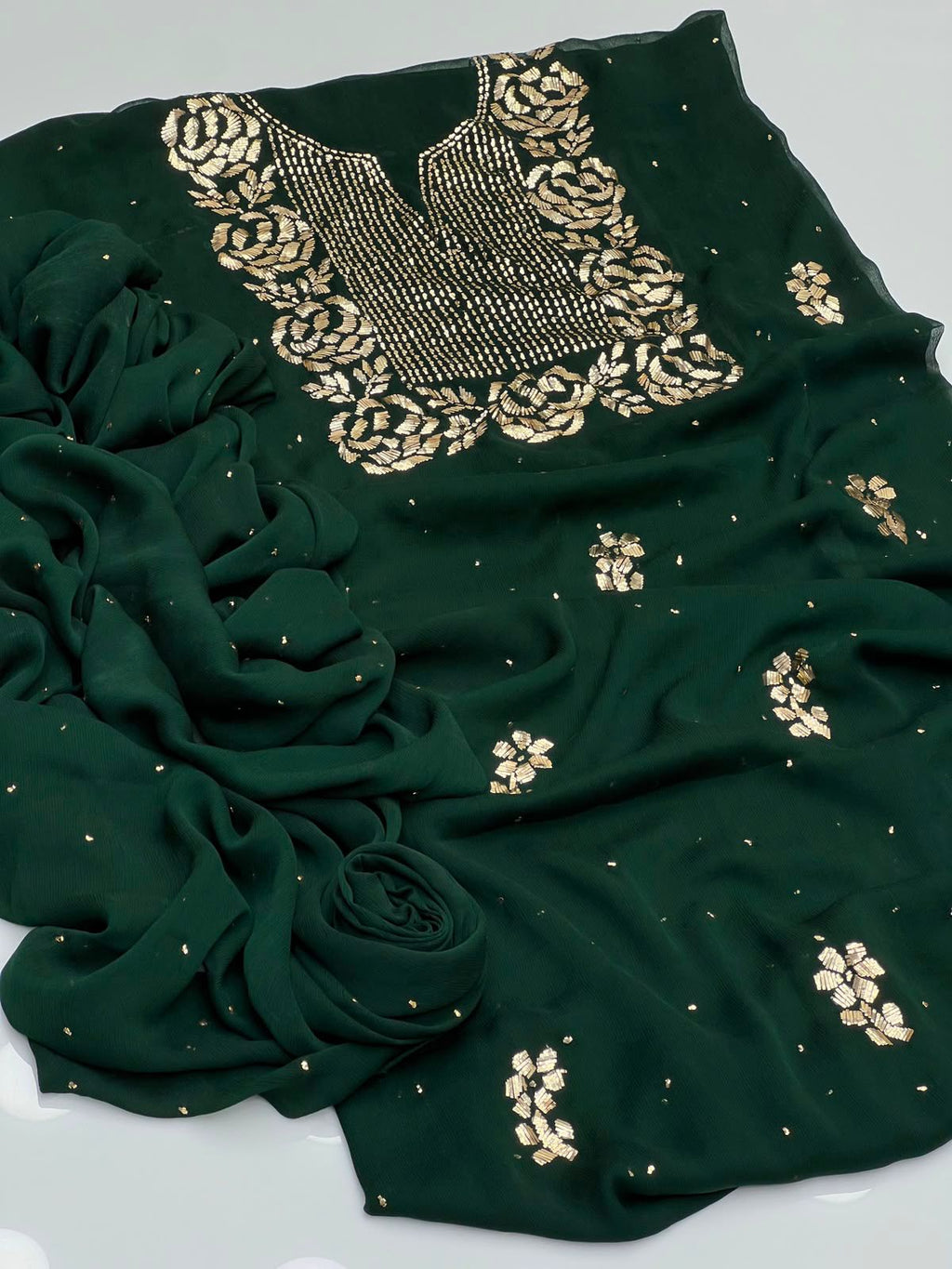 Handmade Rose Gold Mukesh Work Shifoon 2PC Suit