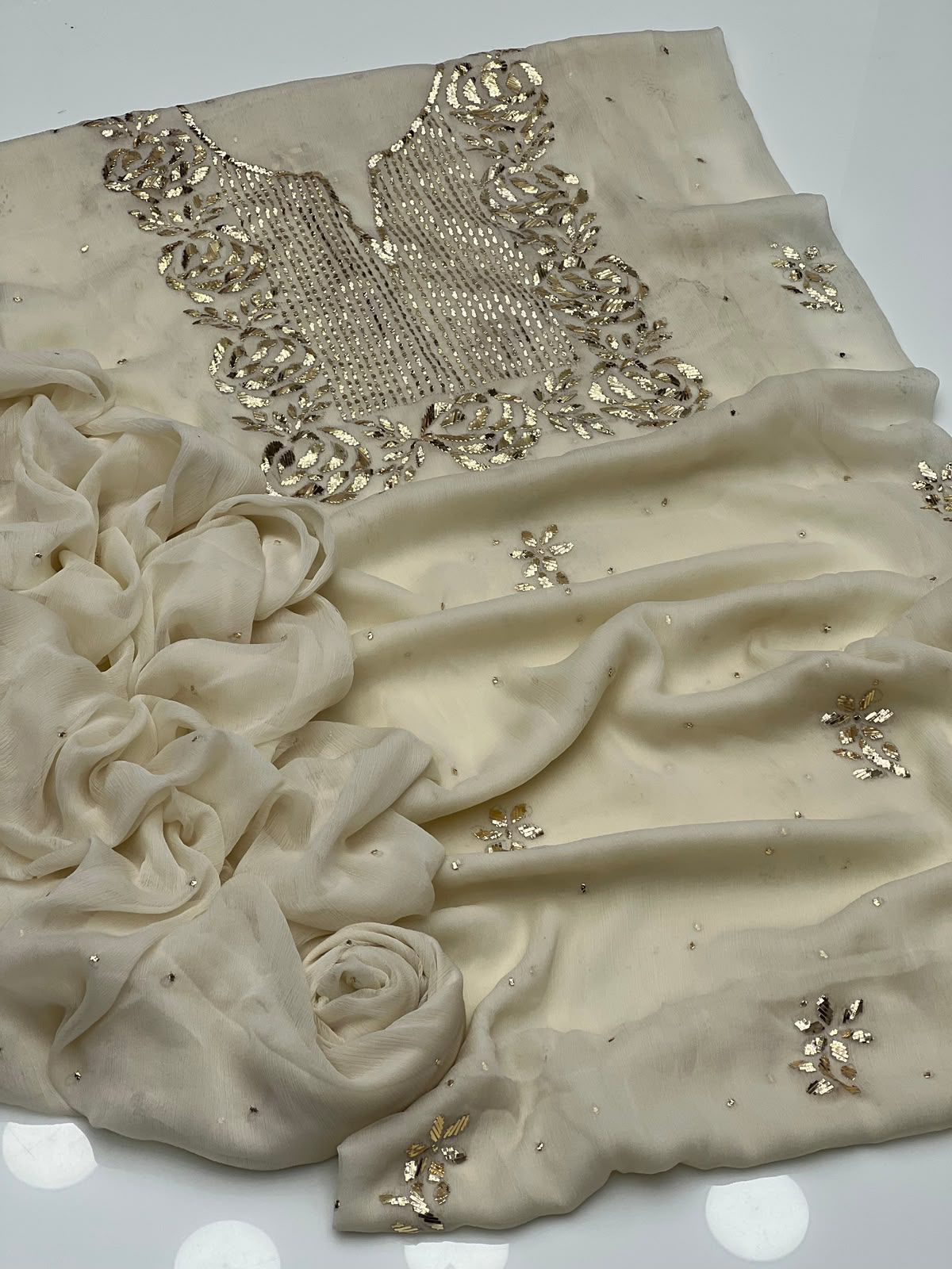 Handmade Rose Gold Mukesh Work Shifoon 2PC Suit