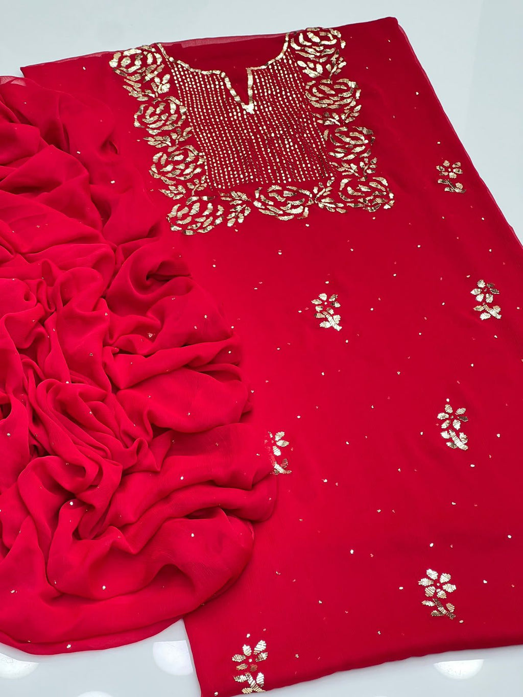 Handmade Rose Gold Mukesh Work Shifoon 2PC Suit