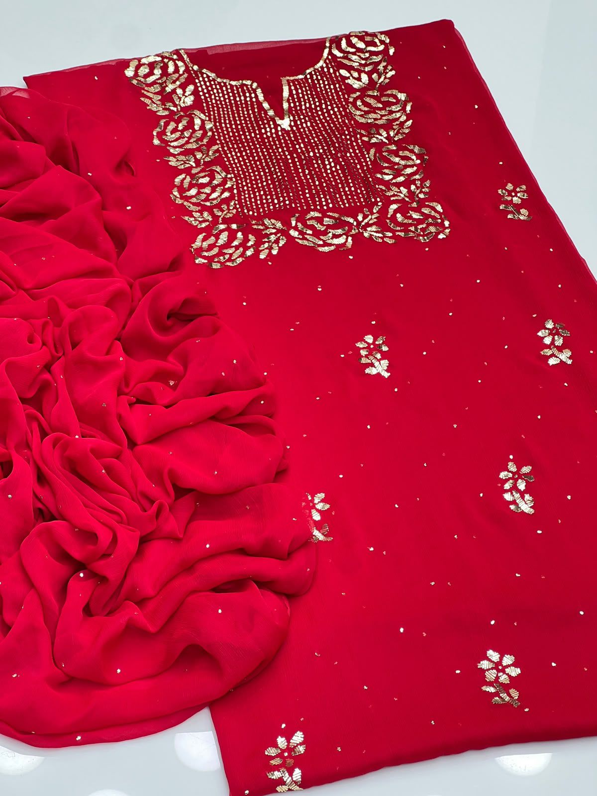 Handmade Rose Gold Mukesh Work Shifoon 2PC Suit